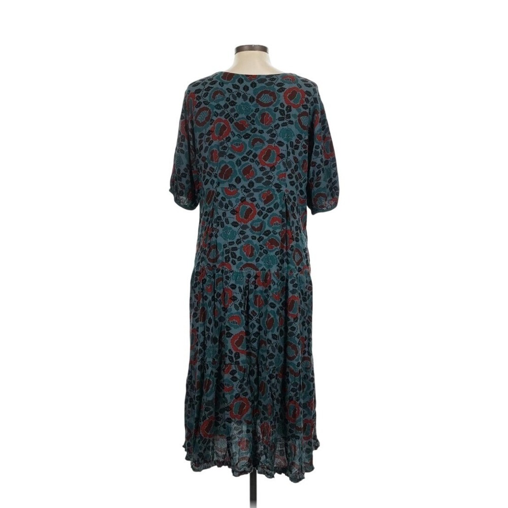 Gudrun Sjoden Dress Women L Green Floral Puff Sleeve Drop Waist Midi Boho - Picture 4 of 10